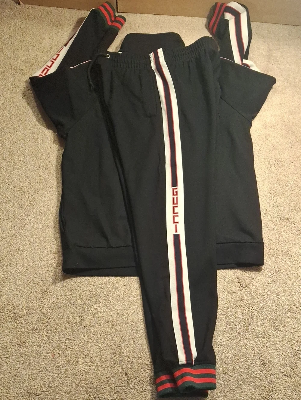 Gucci Black Track Jacket & Pants Set with Signature Stripes